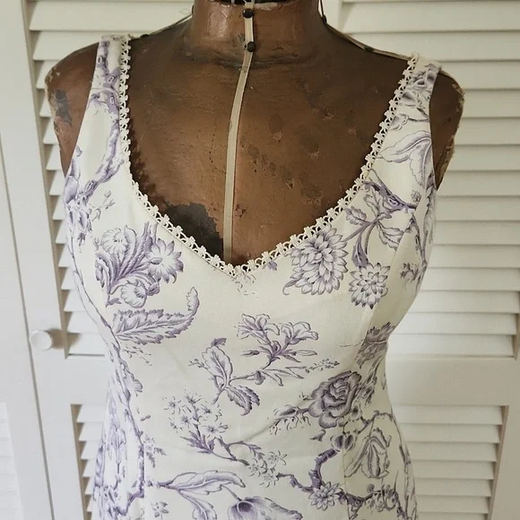 Milly of New York Cotton Toile Lavender on Cream Print Dress Size 8 - Picture 3 of 8